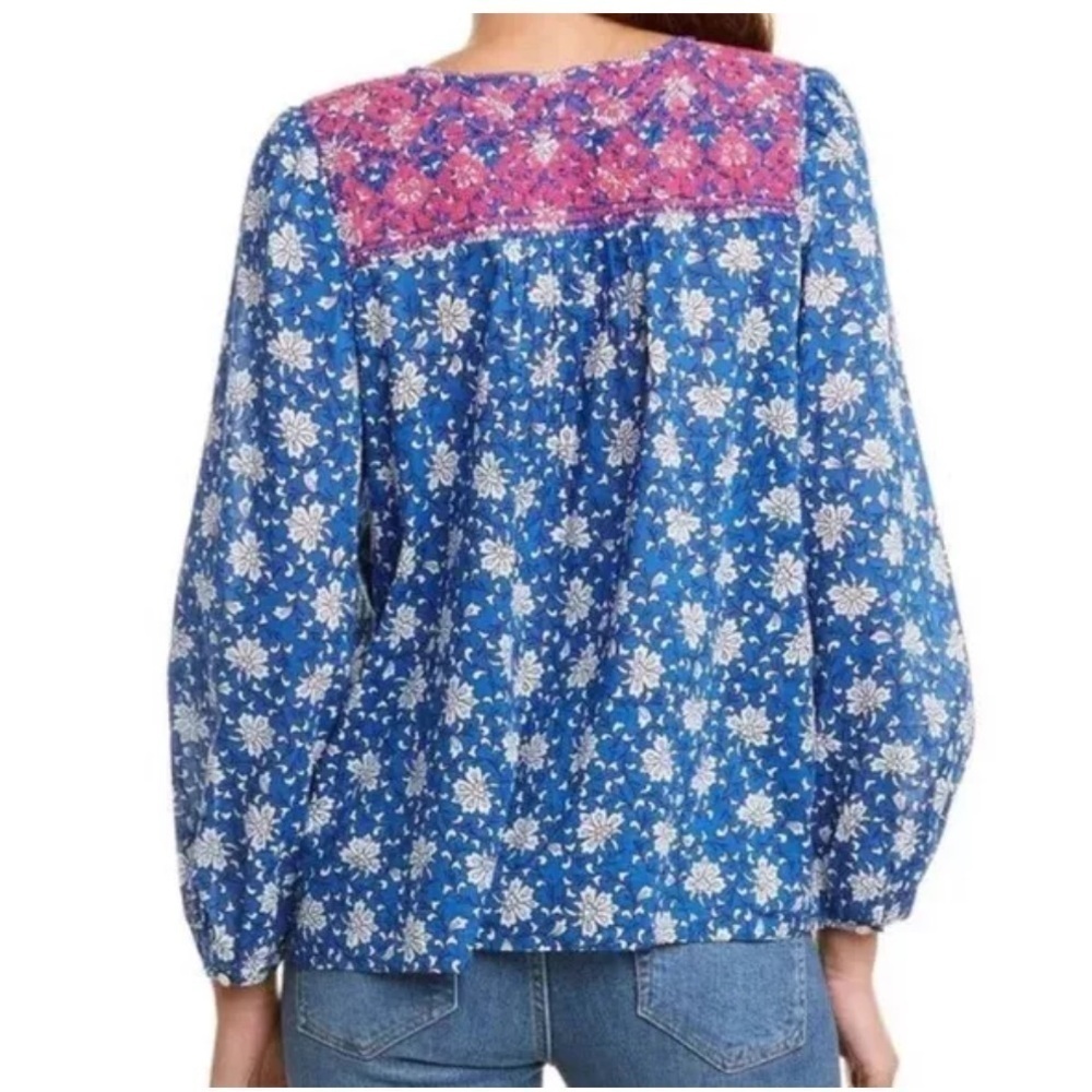 J. Crew Floral Peasant Embroidered Top in Pink, Blue, and White size XS - Picture 2 of 8